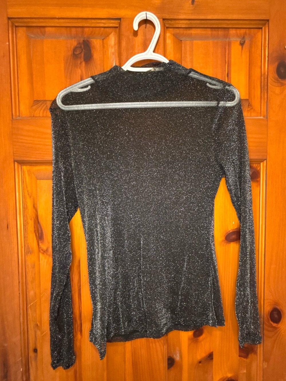H&M Women's See-Through Mock Neck Black Glittery Long-Sleeve Top Size S
